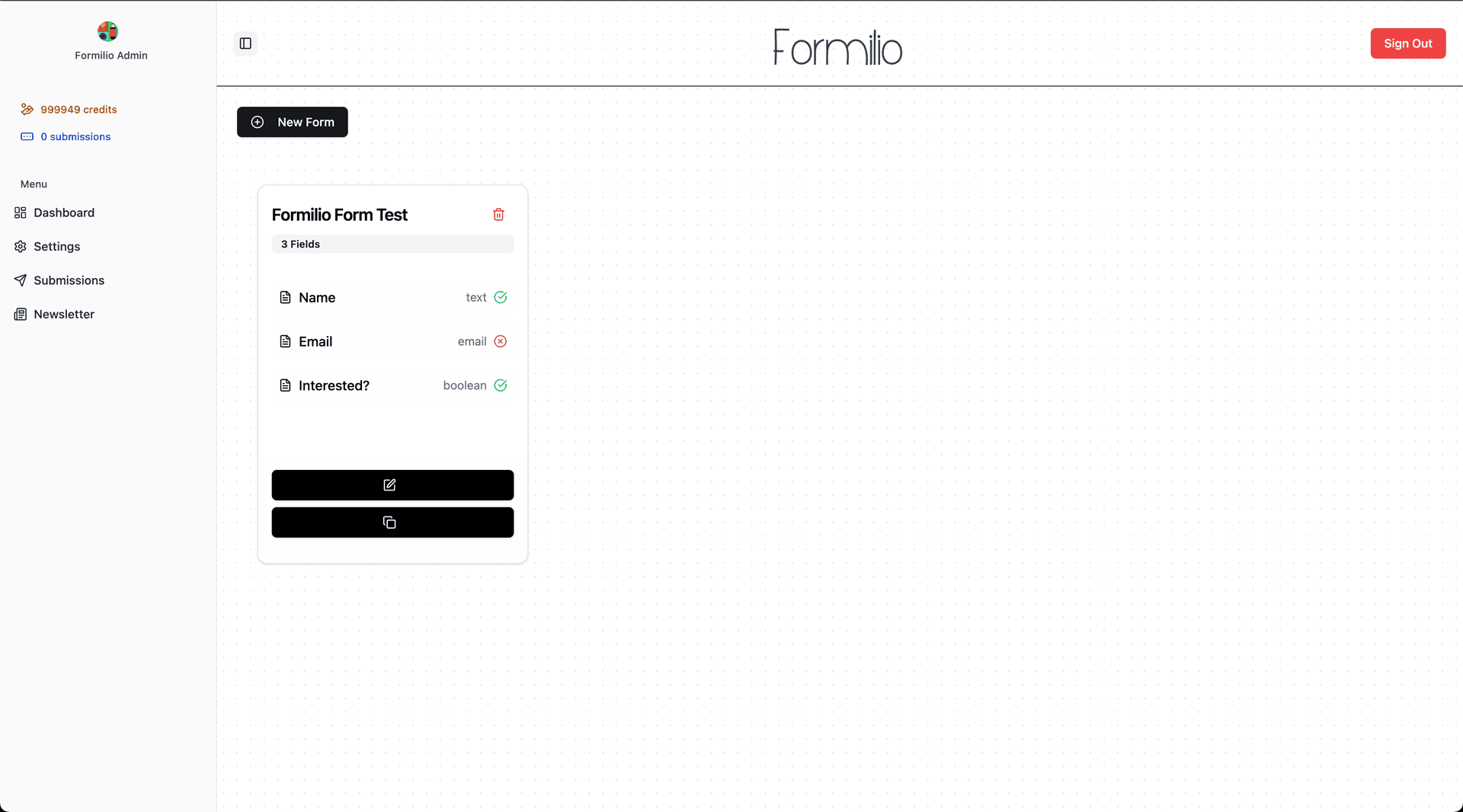 Formilio Dashboard